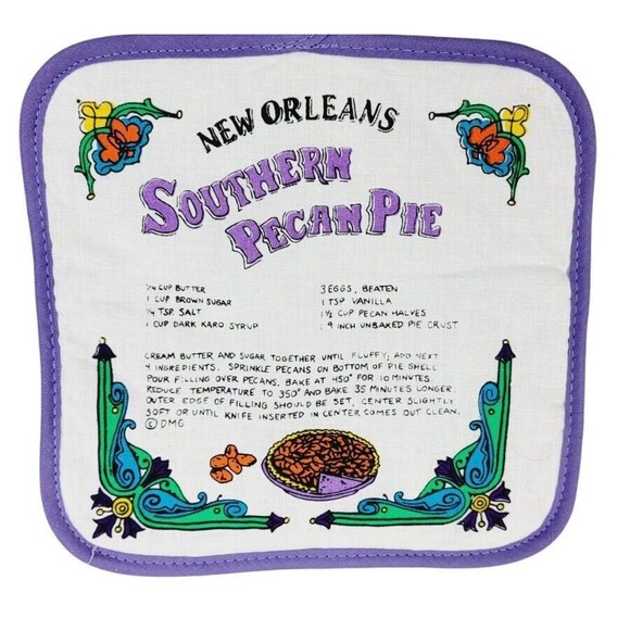 Vintage New Orleans Southern Pecan Pie Recipe Hot Pad Pot Holder Quilted - Picture 2 of 4